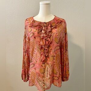 Sundance Paisley Ruffle Blouse - Pink and Gold